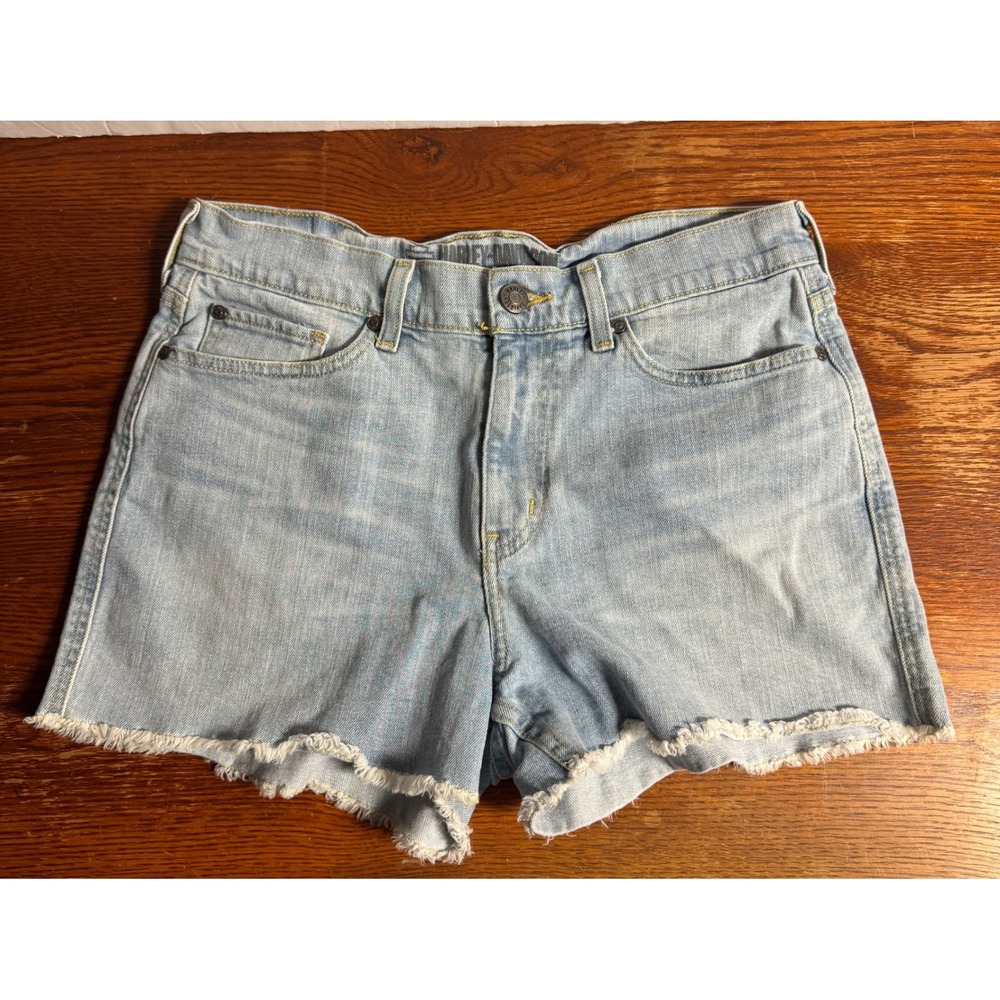 Harley-Davidson Womens High Rise Denim Shorts Light Wash Frayed Hem Size 28
